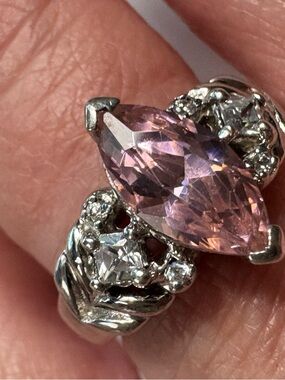 Sterling Silver Pink Marquise-Cut Crystal Ring
